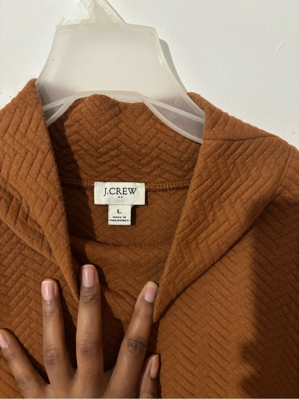 J.Crew Rust Brown Textured Cowl Neck Pullover Top Gold Snaps Size L